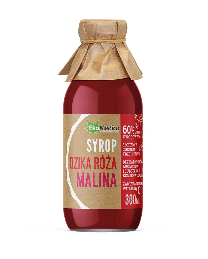 Syrop Dzika Róża Malina | 300 ml 1 Syrop Dzika Róża Malina – Naturalne Wsparcie Odporności