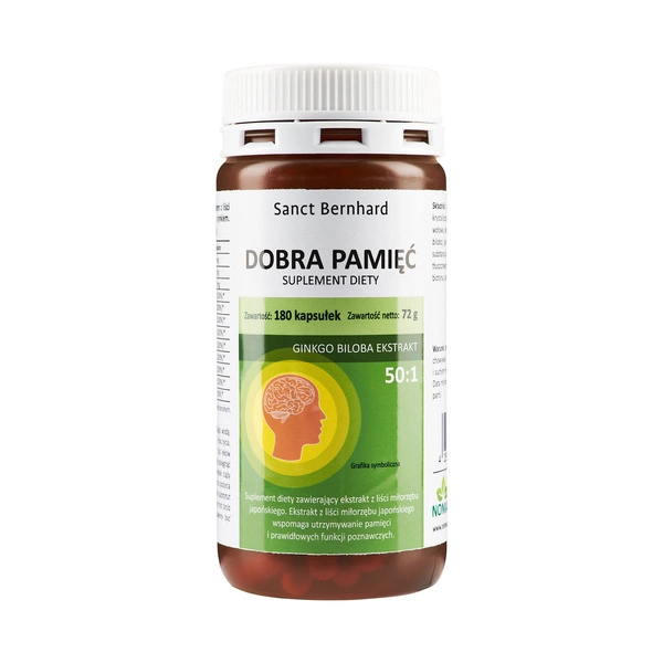 Dobra pamięć ekstrakt z Ginkgo Biloba | 180 kapsułek 1 Dobra pamięć ekstrakt z Ginkgo Biloba | 180 kapsułek