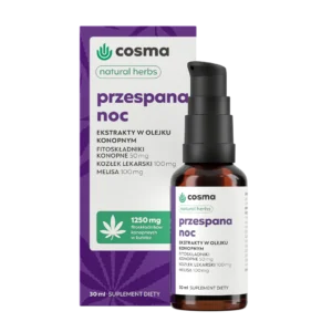 Olejek konopny na dobry sen z melisą i kozłkiem – Przespana Noc 30 ml – Cosma Cannabis