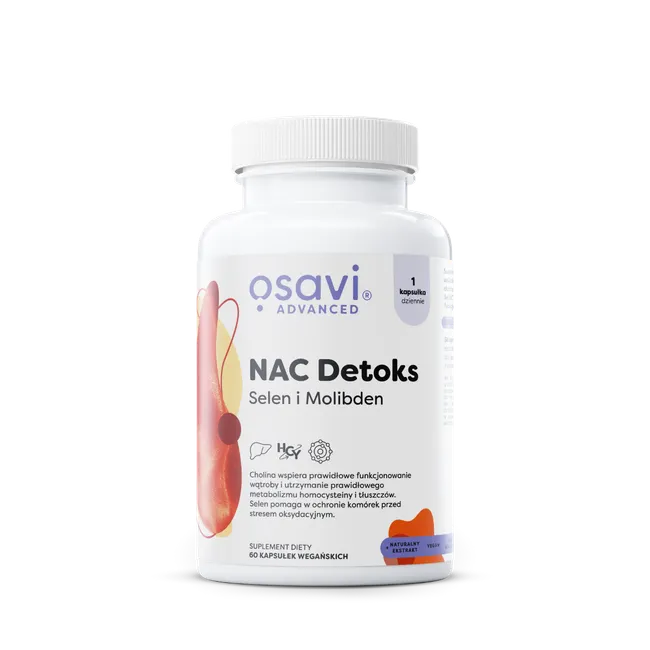 NAC Detoks, Selen i Molibden | 60 kapsułek 1 NAC Detoks, Selen i Molibden 60 kapsułek | Naturalna formuła wspierająca wątrobę i metabolizm