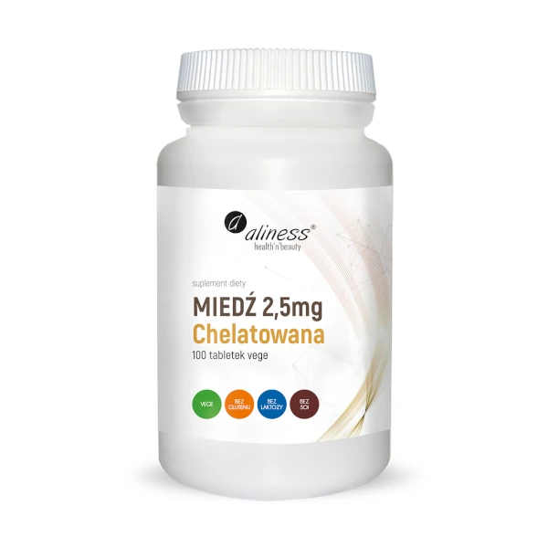 Miedź Chelatowana 2,5 mg | 100 kapsułek 1 Miedź Chelatowana 2,5 mg Aliness | Wsparcie dla układu odpornościowego i nerwowego