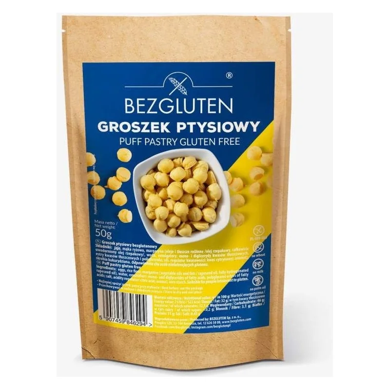 Groszek ptysiowy bezglutenowy | 50g 1 Groszek ptysiowy bezglutenowy 50g – lekka, chrupiąca przekąska bez kompromisów | BEZGLUTEN