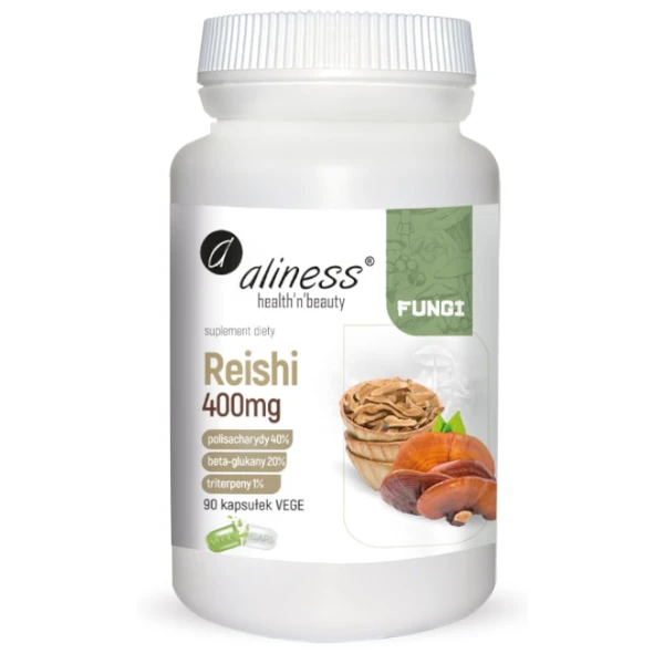 Reishi ekstrakt owocników 40/20/1, 400 mg | 90 Vege kapsułek 1 Reishi ekstrakt owocników 40/20/1, 400 mg x 90 Vege kapsułek – Aliness