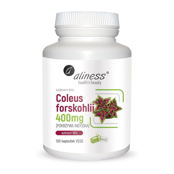 Coleus forskohlii 10% 400 mg x 100 VEGE CAPS | 100 kapsułek VEGE 1 Coleus forskohlii 10% 400 mg x 100 VEGE CAPS | 100 kapsułek VEGE - Aliness Pokrzywa indyjska